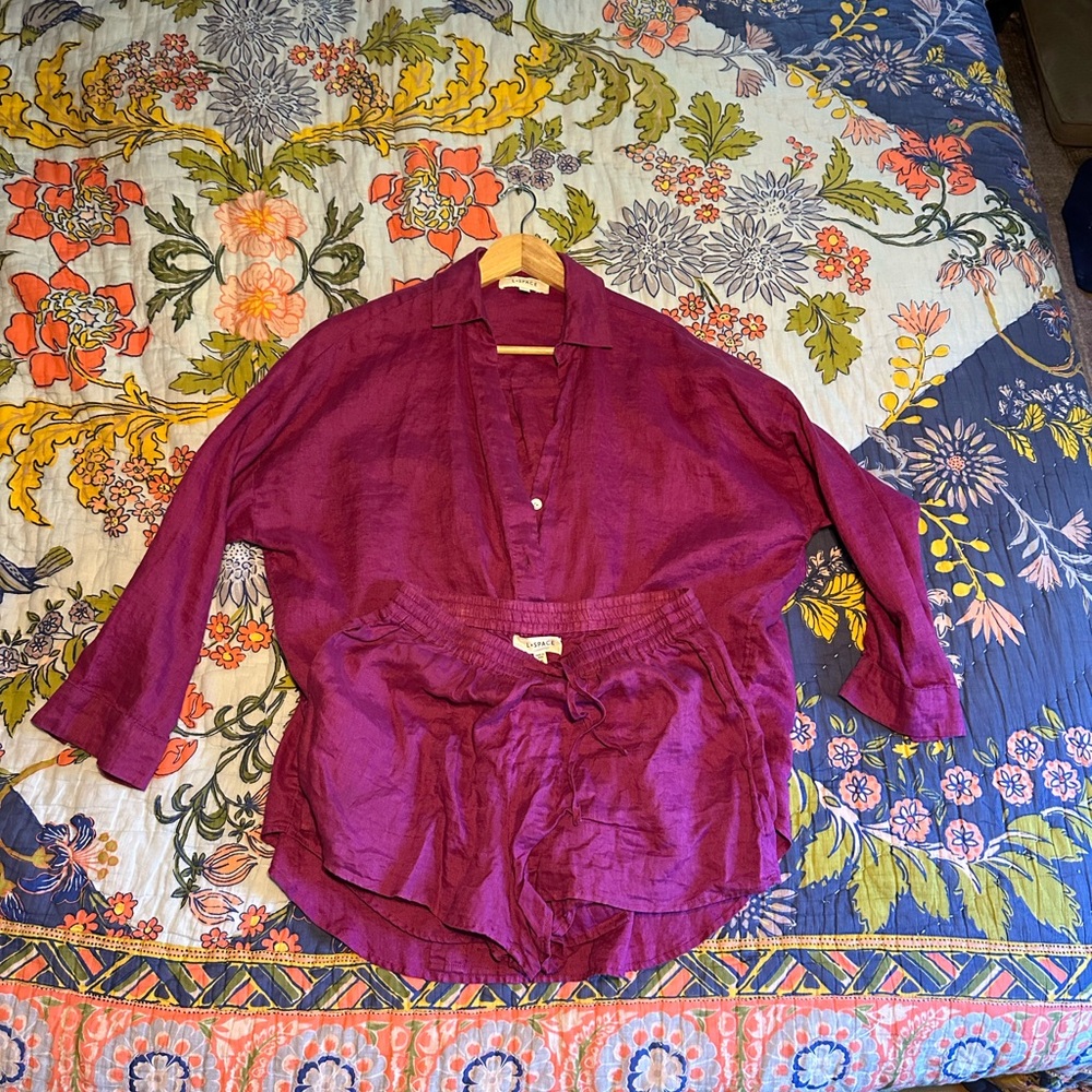l*space Magenta linen Rio Tunic (xs-s) & Shorts (med) Set - Picture 3 of 8